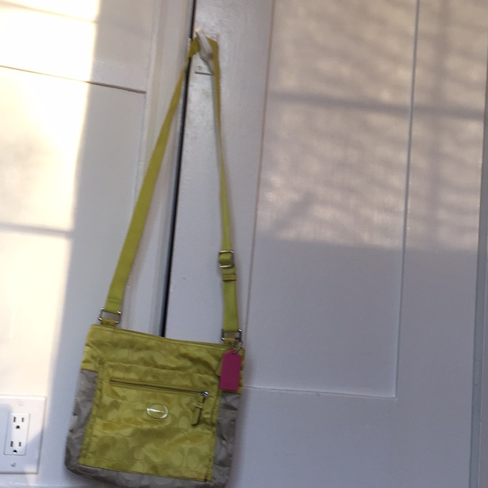 Yellow/ Lime Green and Cream Coach Cross Body Bag